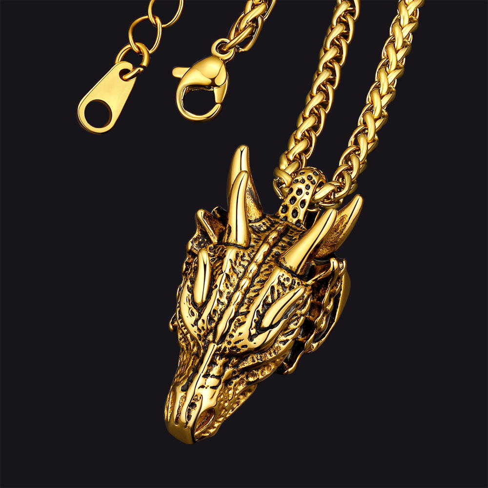 Punk Dragon Head Pendant Necklace for Men Women