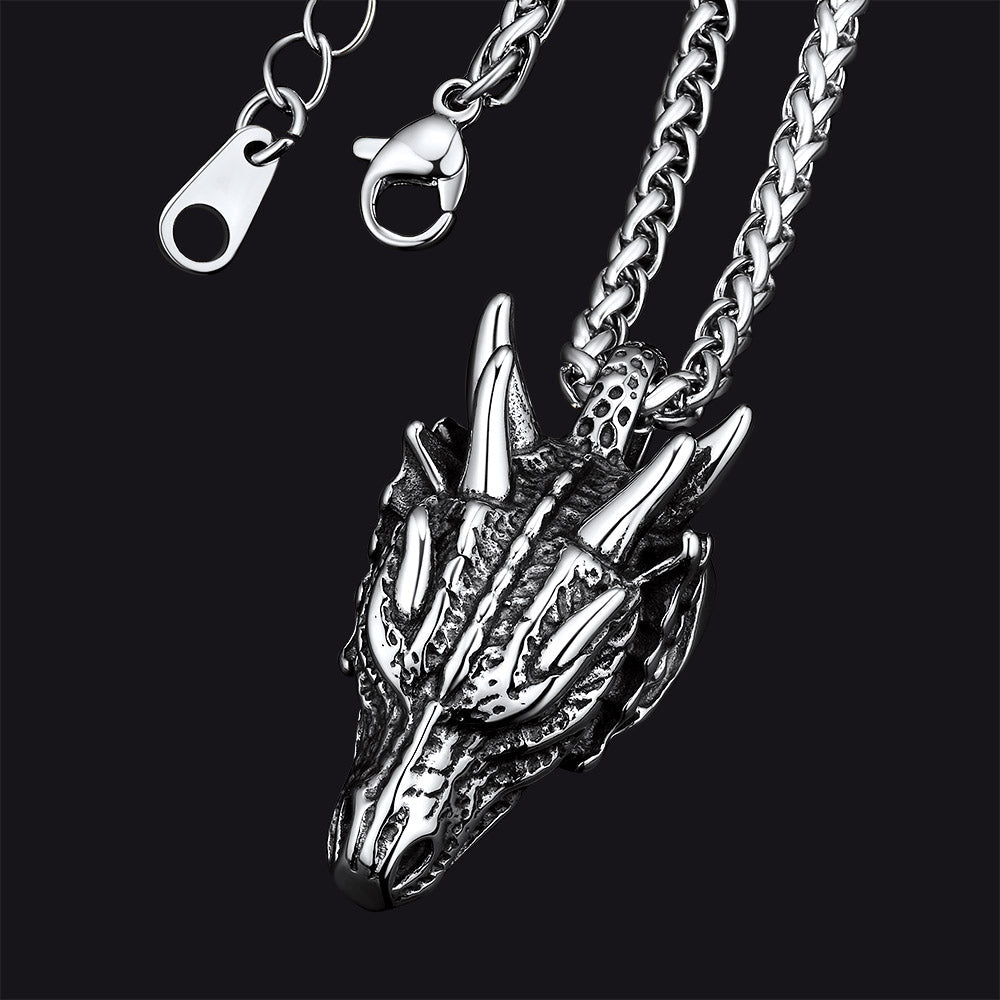 Punk Dragon Head Pendant Necklace for Men Women