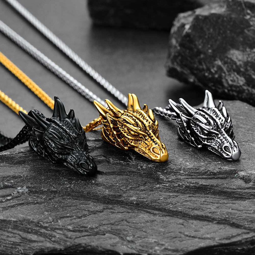 Punk Dragon Head Pendant Necklace for Men Women