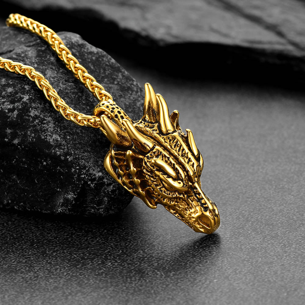Punk Dragon Head Pendant Necklace for Men Women