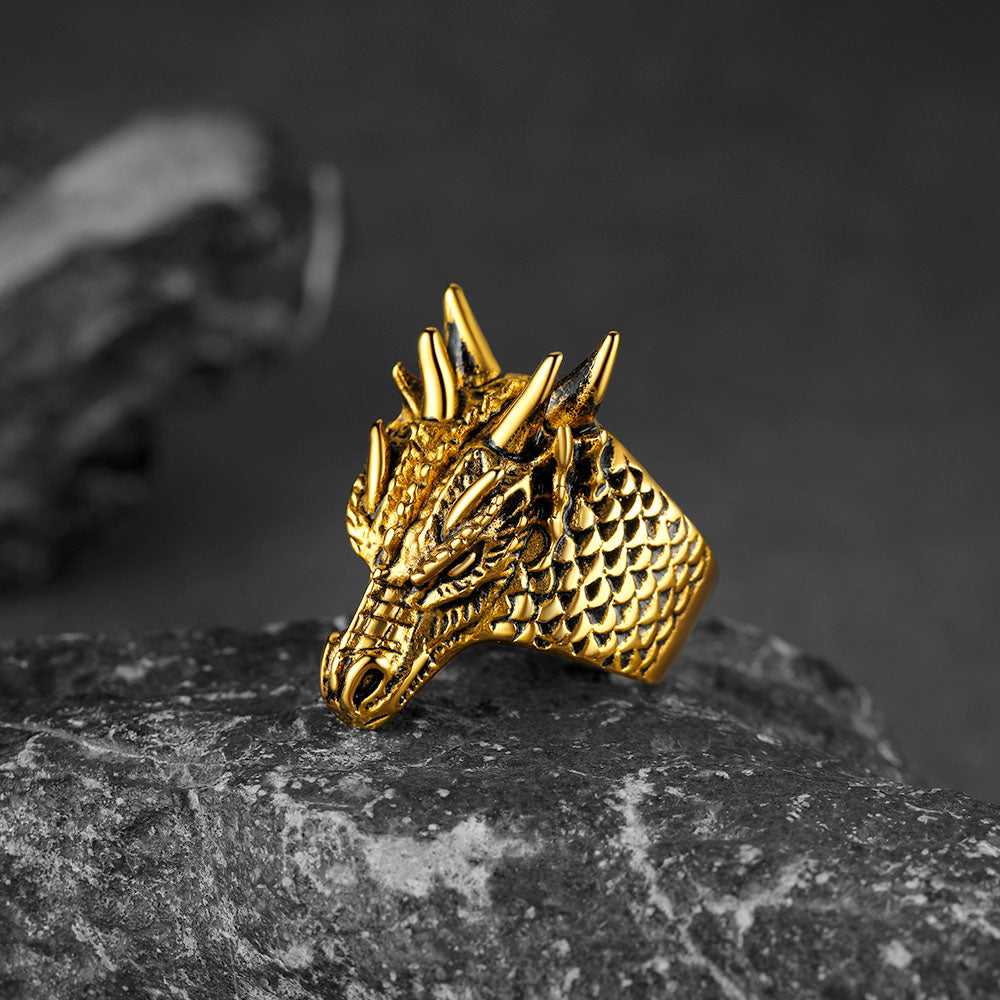 Punk Dragon Head Stainless Steel Ring for Men