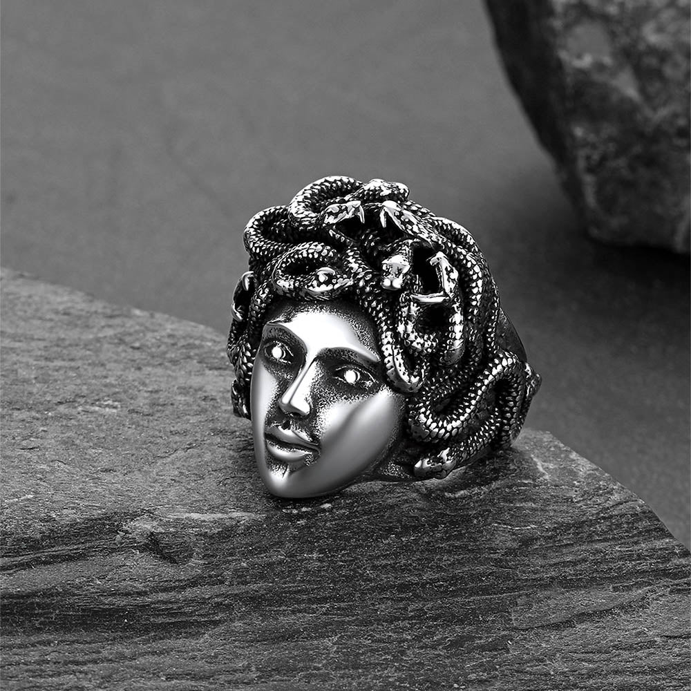 Mythology Medusa Snake Stainless Steel Ring for Men Women