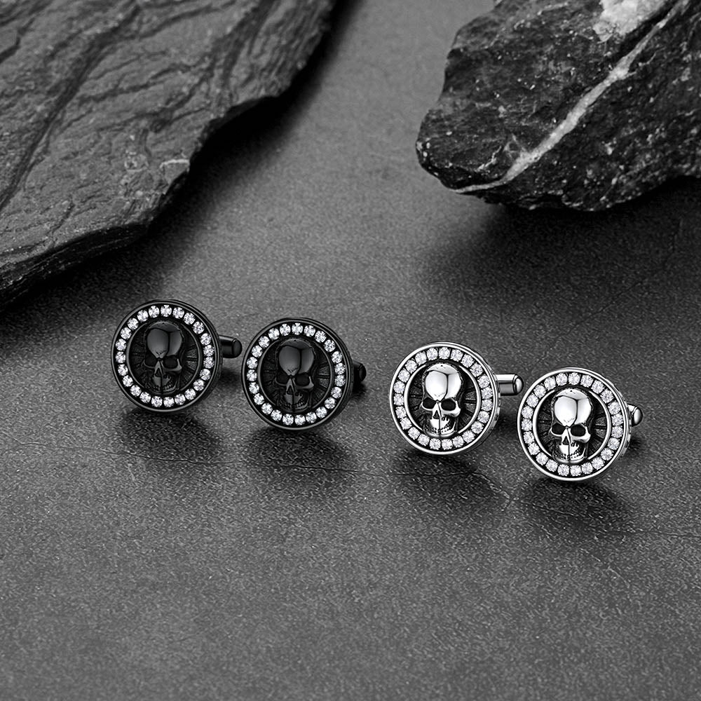 Cool Skull Cufflinks With Cubic Zirconia for Men