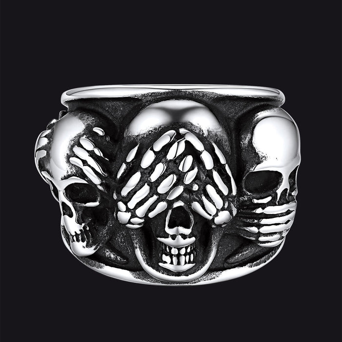 Gothic Punk Biker Skull Ring See No Evil Stainless Steel