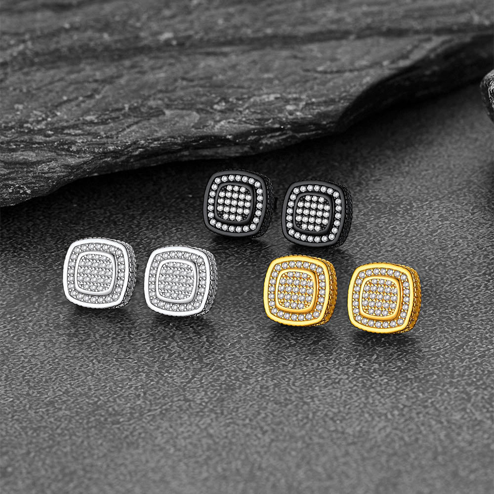 Sterling Silver Cushion Cut Diamond Stud Earrings for Men Women
