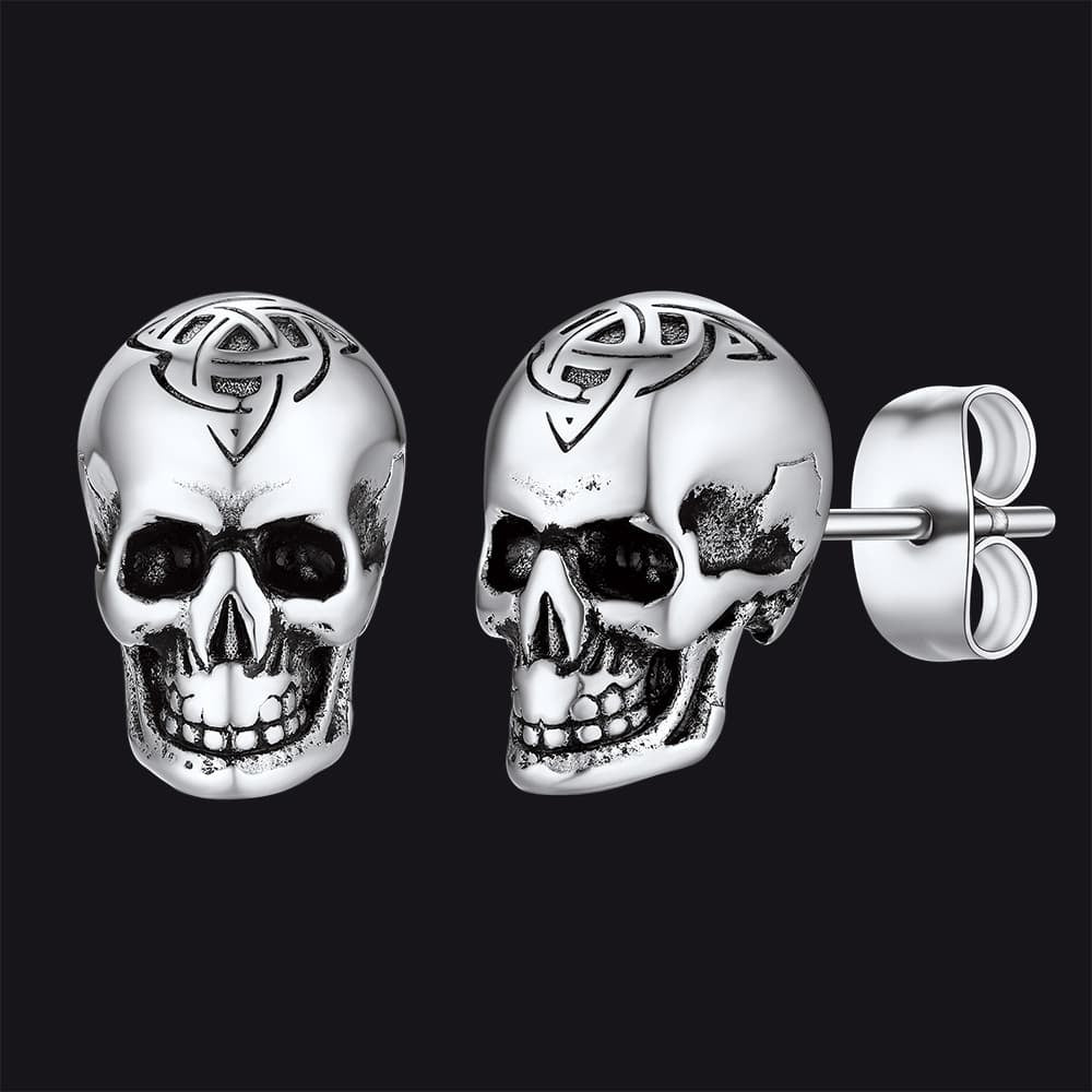 Celtic Triquetra Skull Stud Earrings for Men and Women
