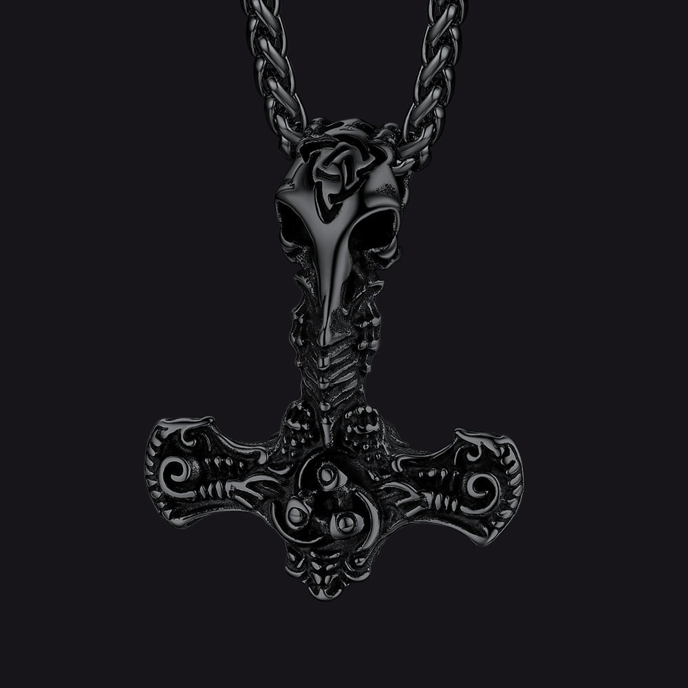 Viking Raven Thor's Hammer Mjolnir Necklace Pendant for Men