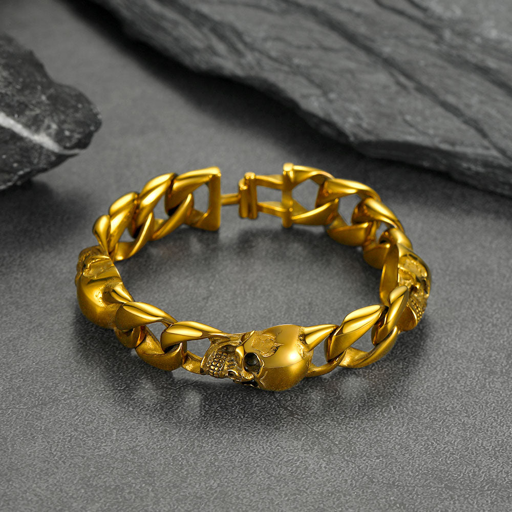 Gothic Skull Cuban Chain Bracelet For Men