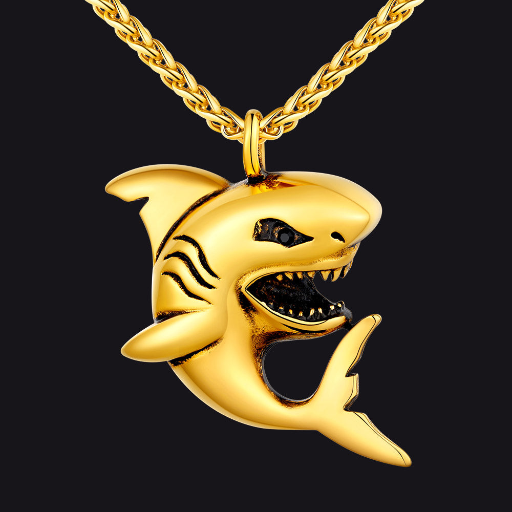 Stainless Steel Shark Pendant Necklace For Men Women