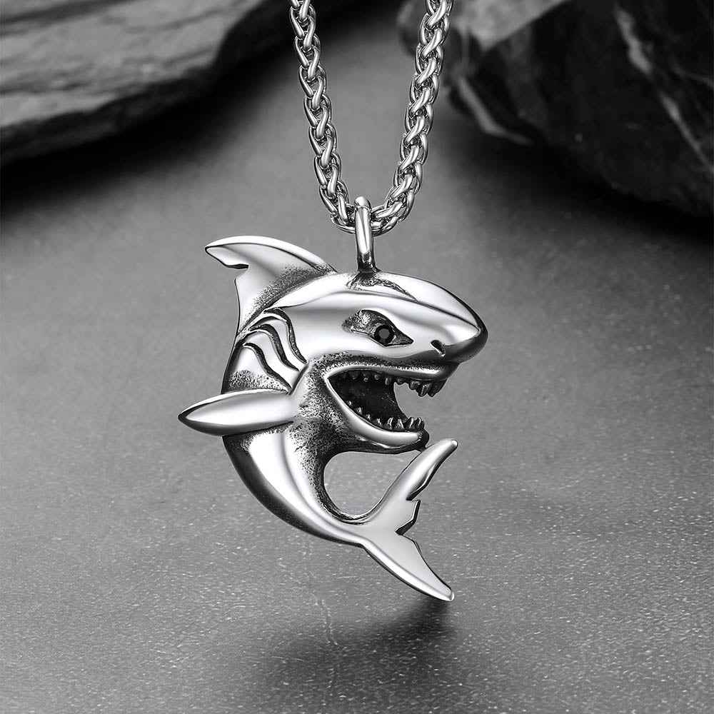 Cuban Chain & Punk Shark Necklace Set for Men