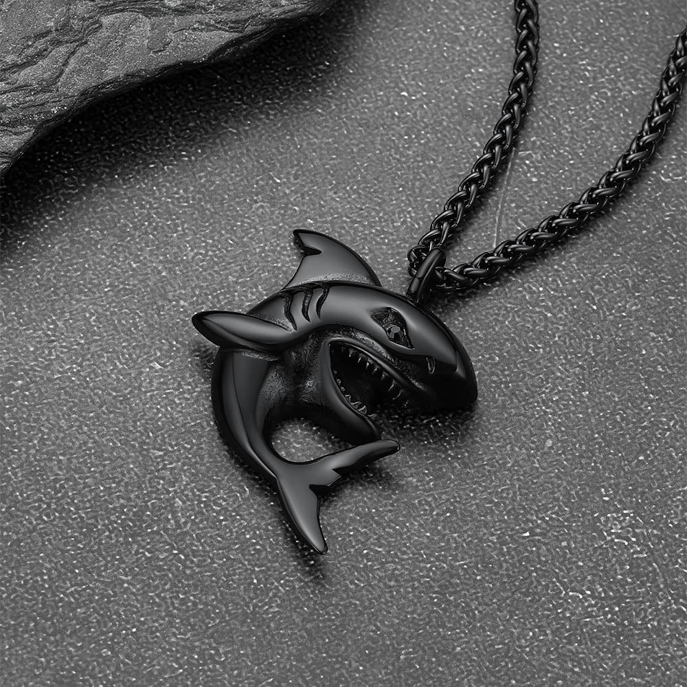 Cuban Chain & Punk Shark Necklace Set for Men