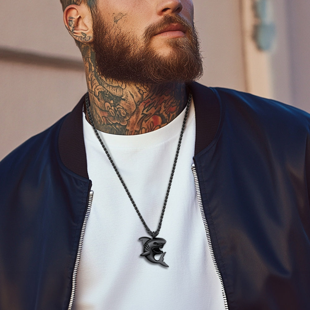 Stainless Steel Shark Pendant Necklace For Men Women