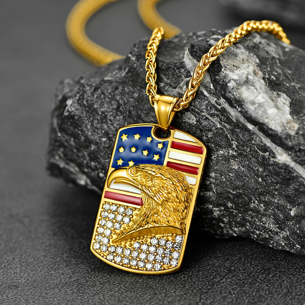 Engraved American Flag Eagle Dog Tag Necklace for Men Women