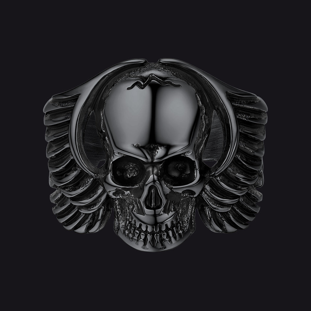 Gothic Cool Wings Skull Stainless Steel Ring for Men
