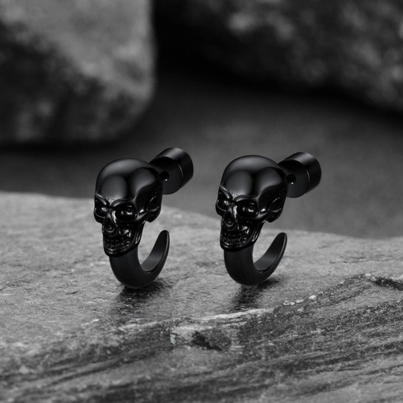 Gothic Skull Huggie Half-Circle Stud Earrings Jewelry for Men and Women