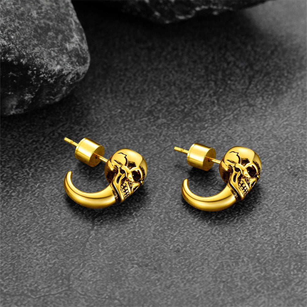 Gothic Skull Huggie Half-Circle Stud Earrings Jewelry for Men and Women