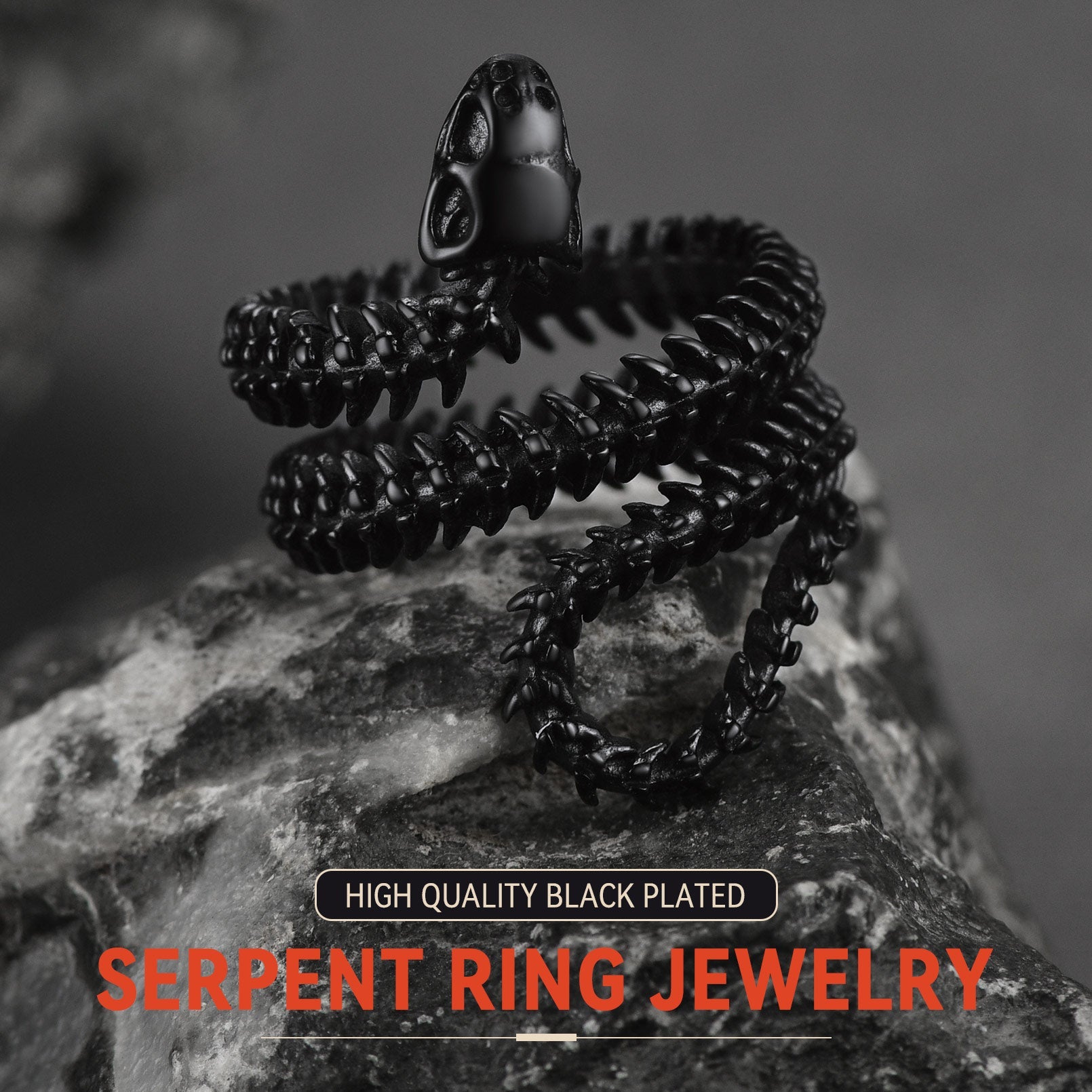 Gothic Snake Skull Bone Ring for Men and Women