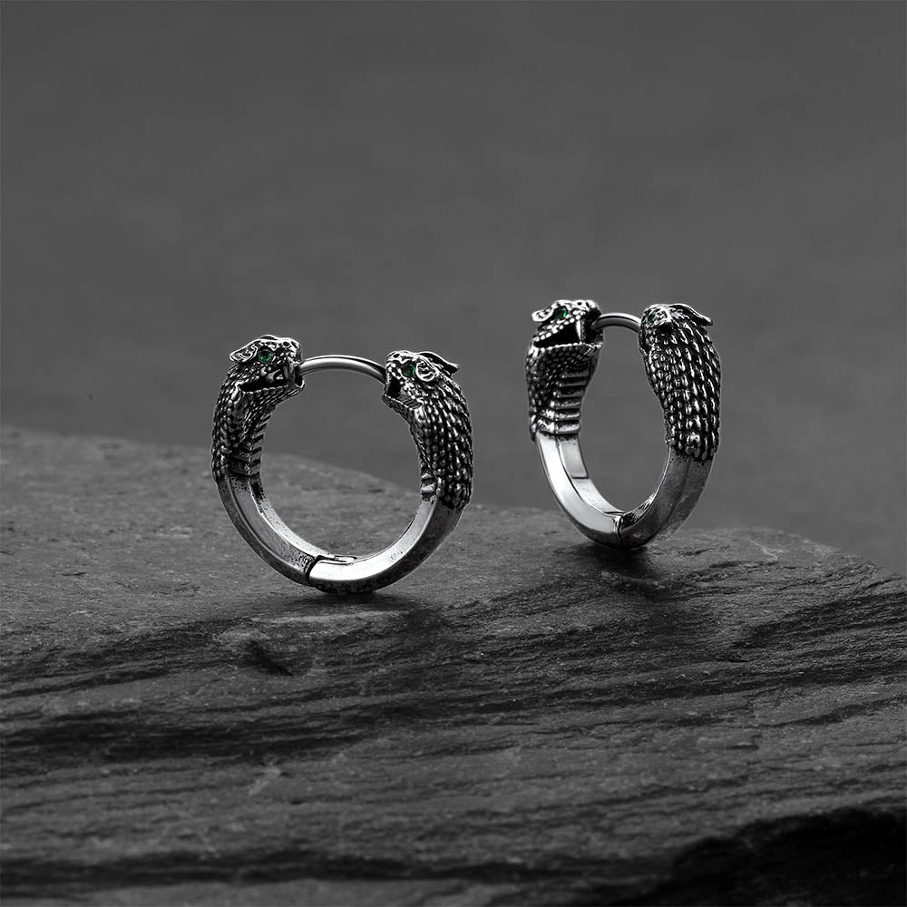 Gothic Animal Snake Hoop Earrings for Men 13mm Size
