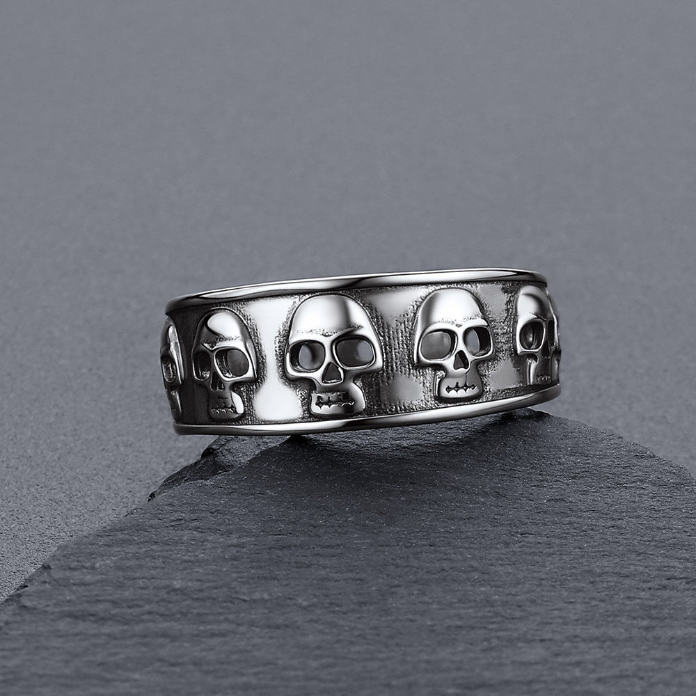 Vintage Gothic Skull Ring Sterling Silver Band Ring for Men Husband