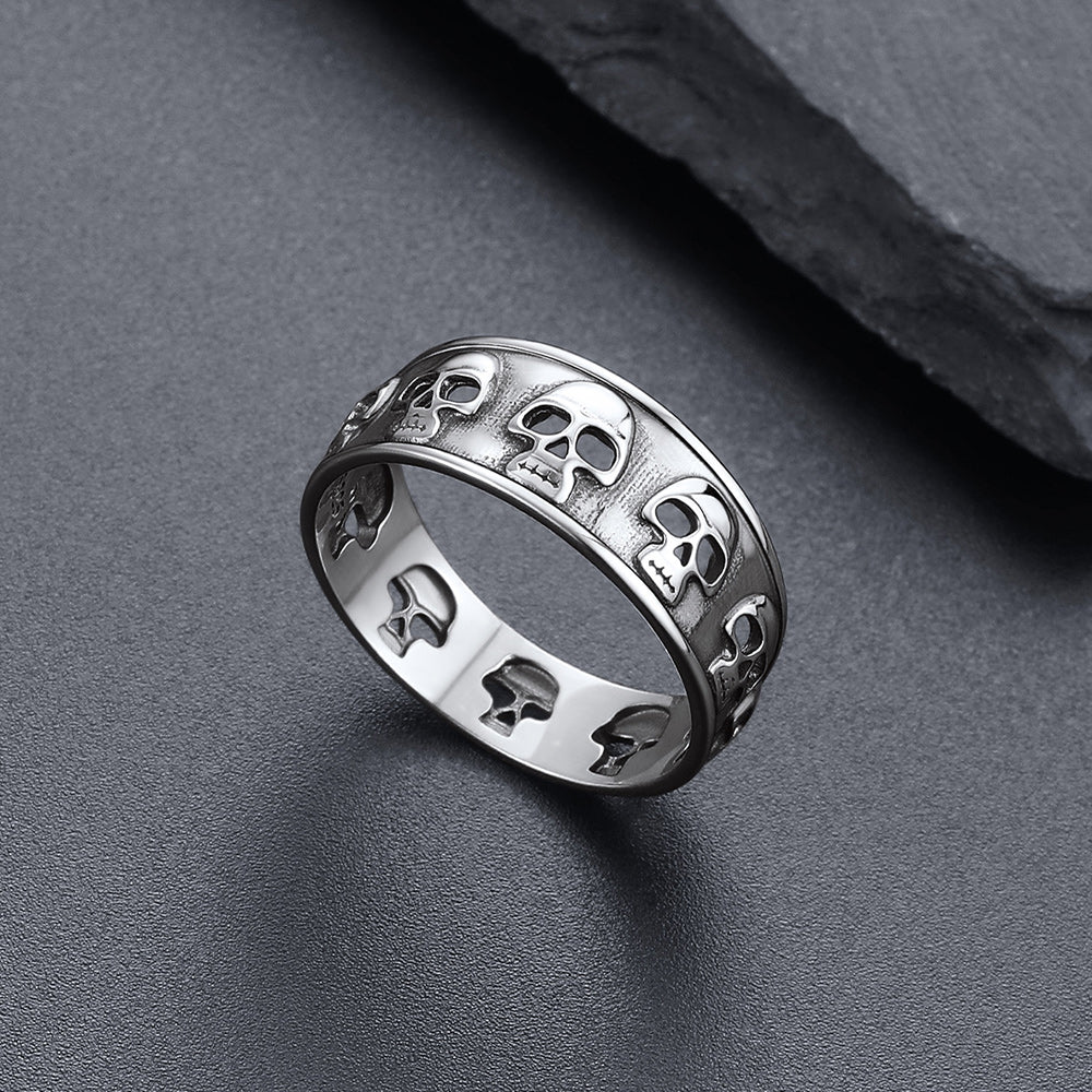 Vintage Gothic Skull Ring Sterling Silver Band Ring for Men Husband