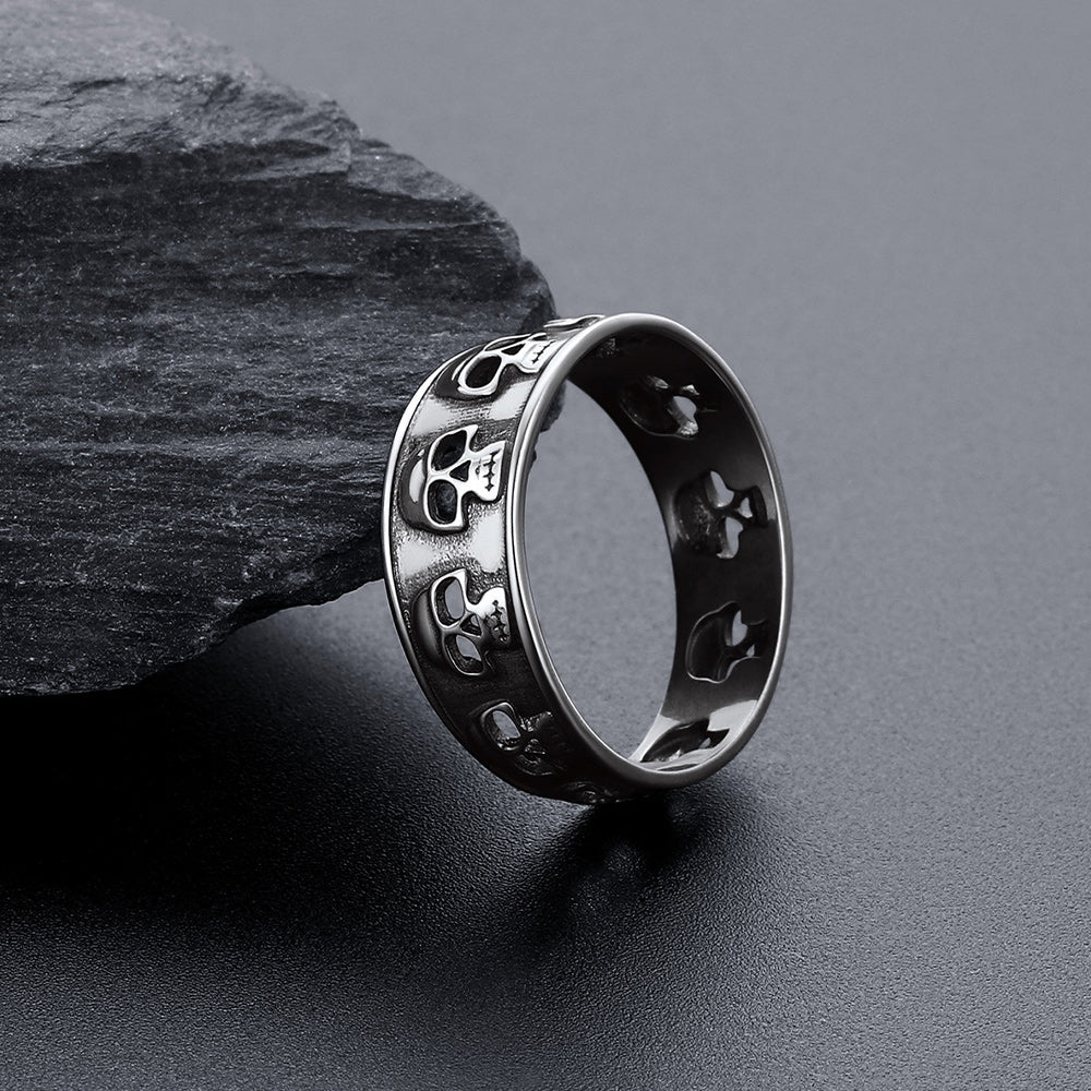 Vintage Gothic Skull Ring Sterling Silver Band Ring for Men Husband