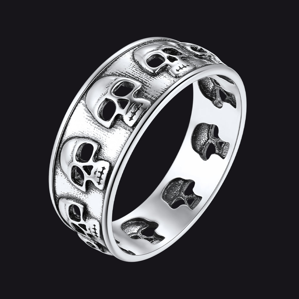 Vintage Gothic Skull Ring Sterling Silver Band Ring for Men Husband