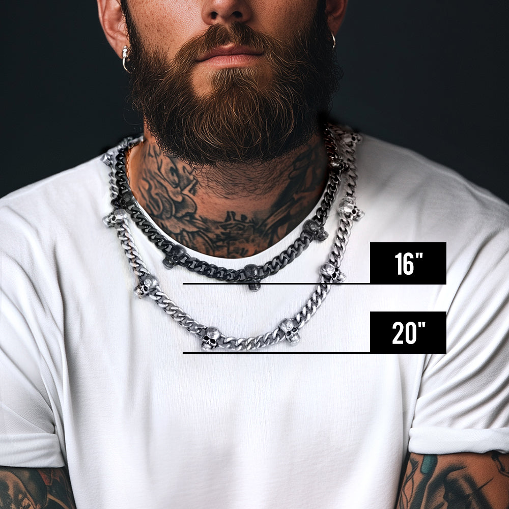 9mm Gothic Skull Cuban Link Chain Choker Necklace for Men