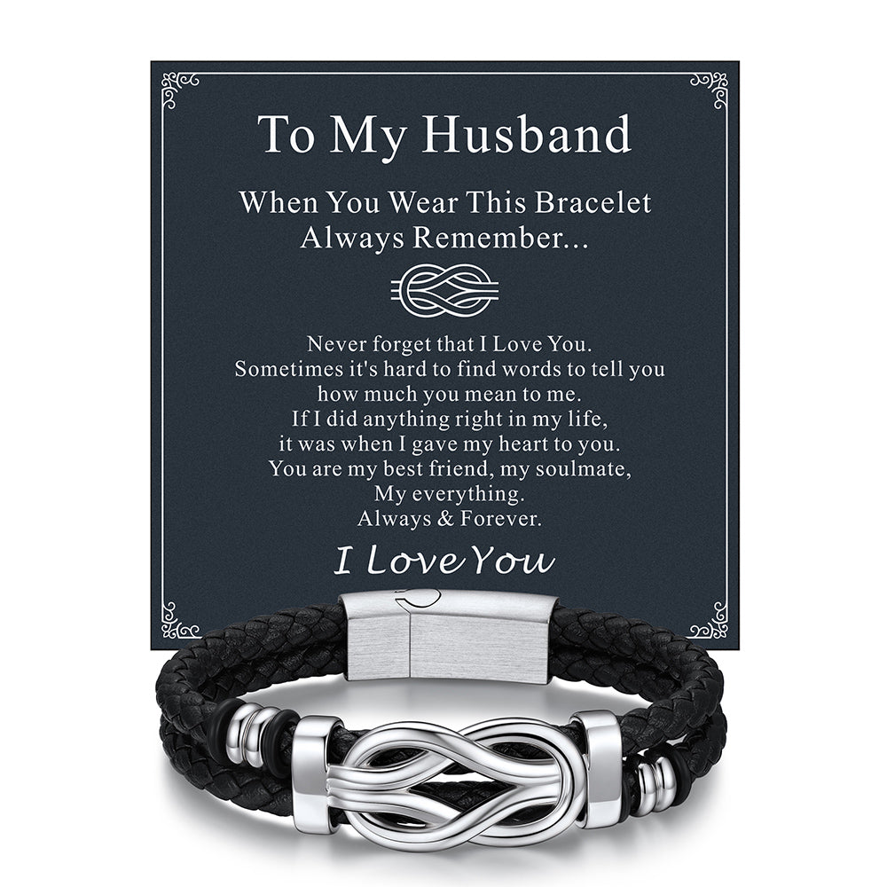 Customized Infinity Love Knot Leather Bracelet For Men