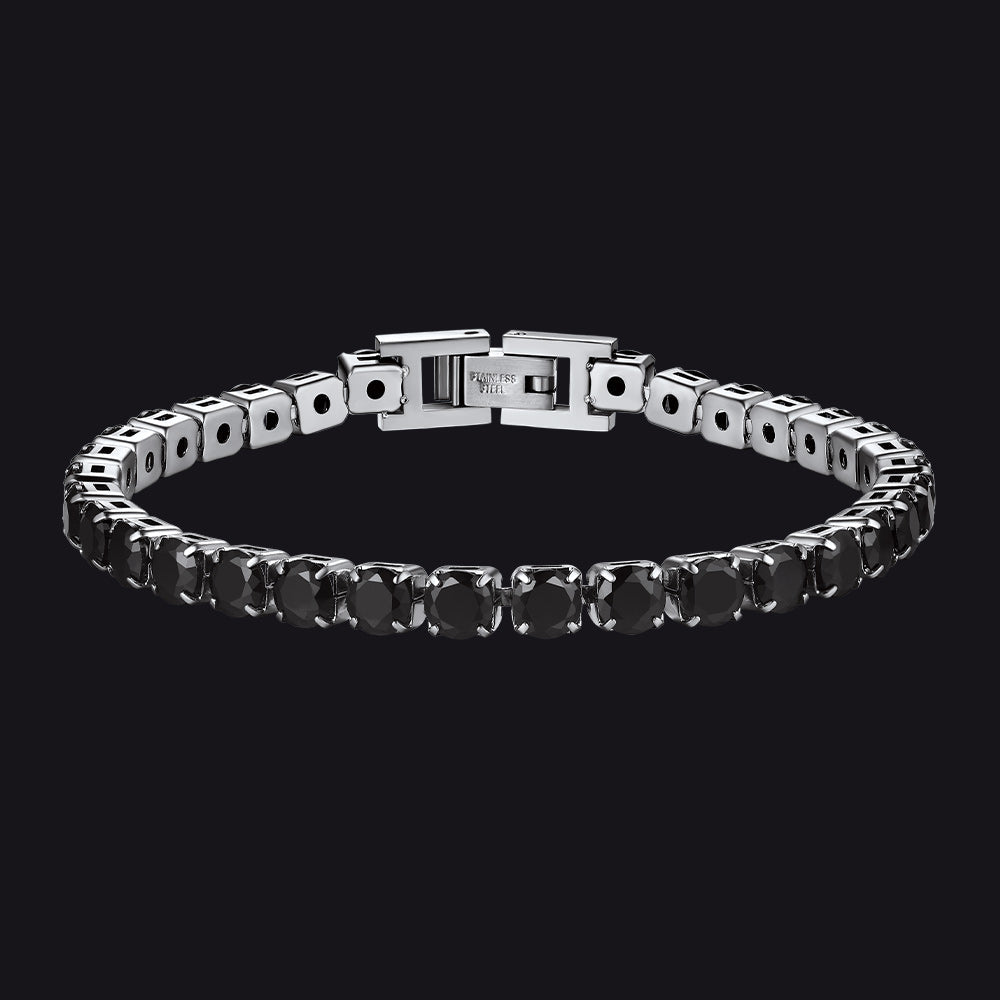 CZ Black Diamond Cut Tennis Chain Bracelet for Men, 3/5mm Width