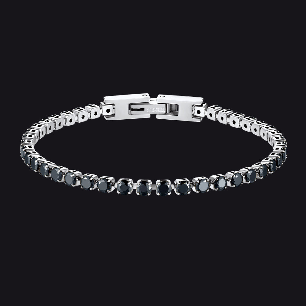 CZ Black Diamond Cut Tennis Chain Bracelet for Men, 3/5mm Width