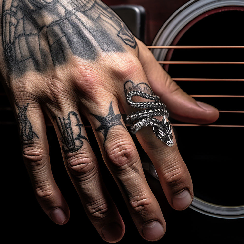 Punk Coiled Dragon Stainless Steel Ring for Men Women