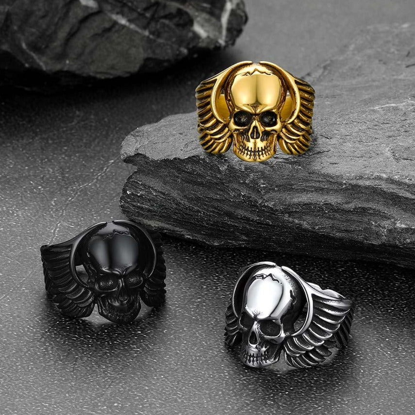 Gothic Cool Wings Skull Stainless Steel Ring for Men