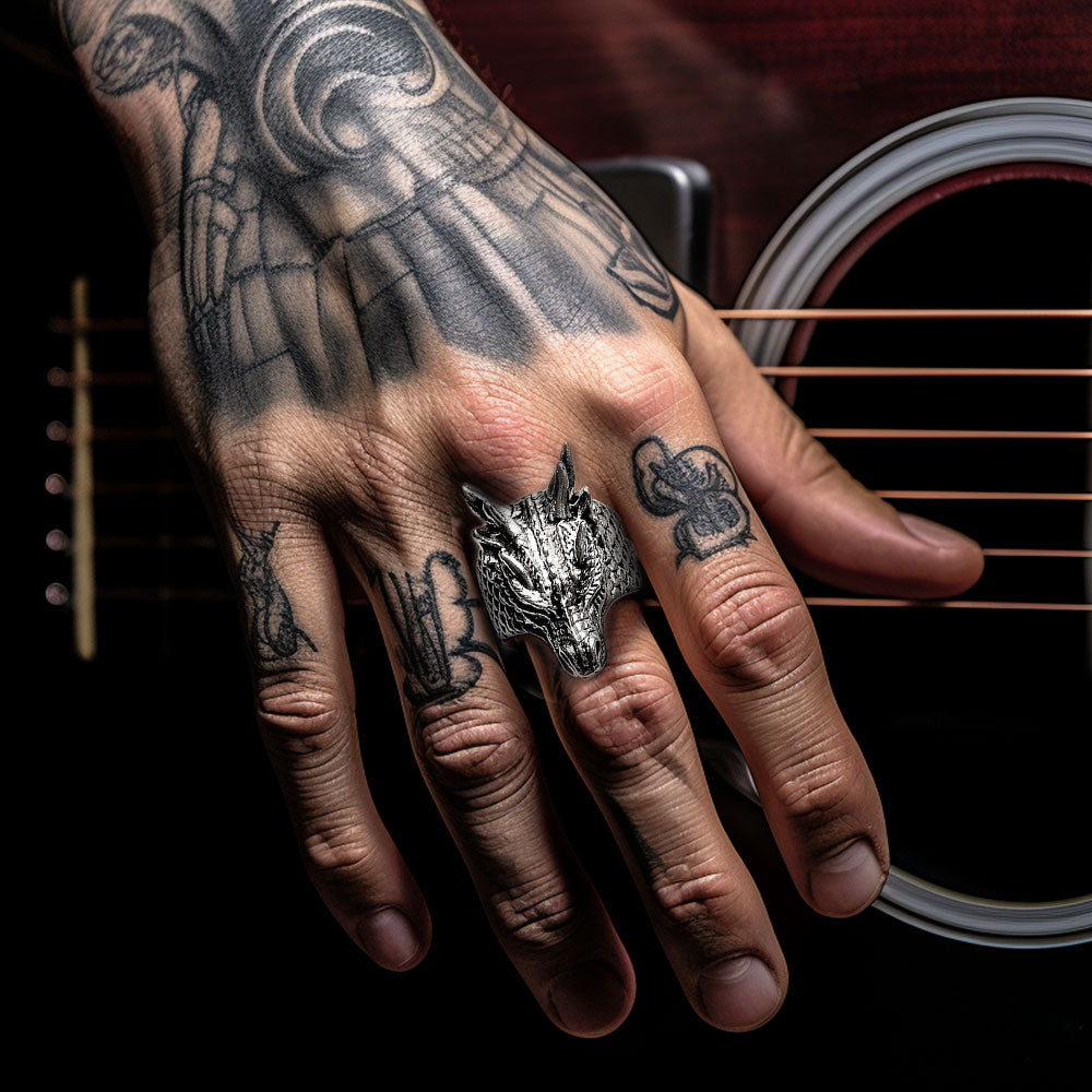 Punk Dragon Head Stainless Steel Ring for Men