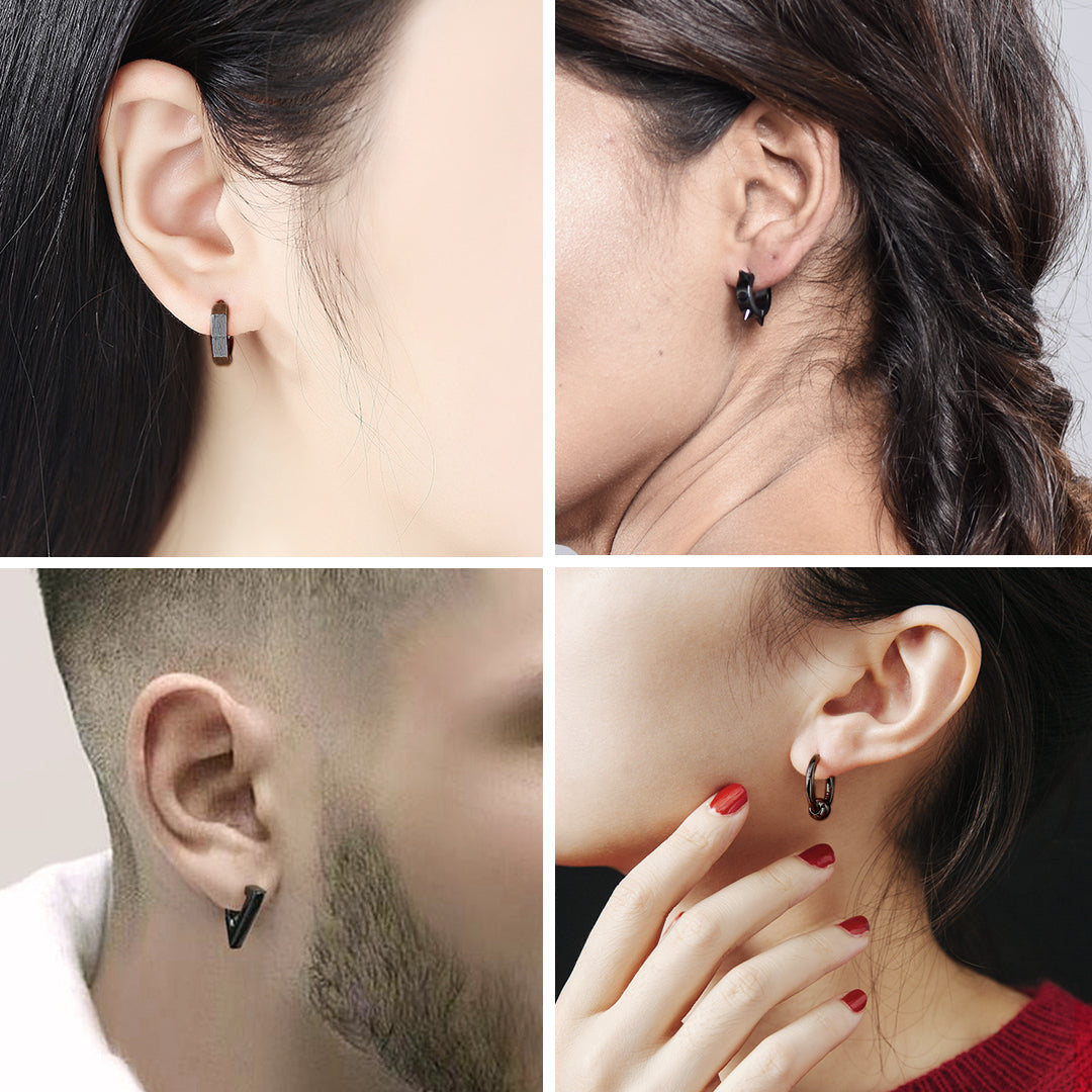 Punk 4Pcs Rivets / Hoop / Geometry / Triangle Earrings Set for Men