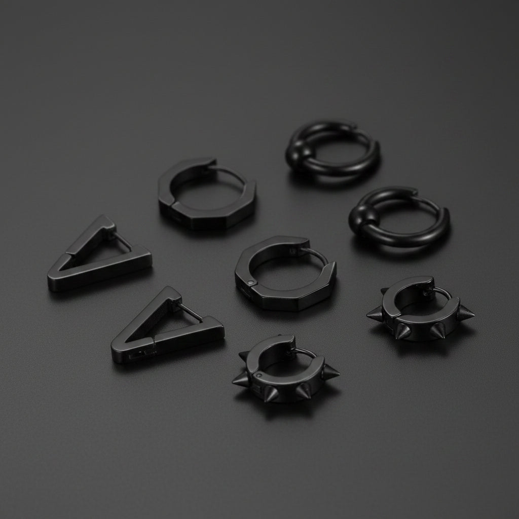 Punk 4Pcs Rivets / Hoop / Geometry / Triangle Earrings Set for Men