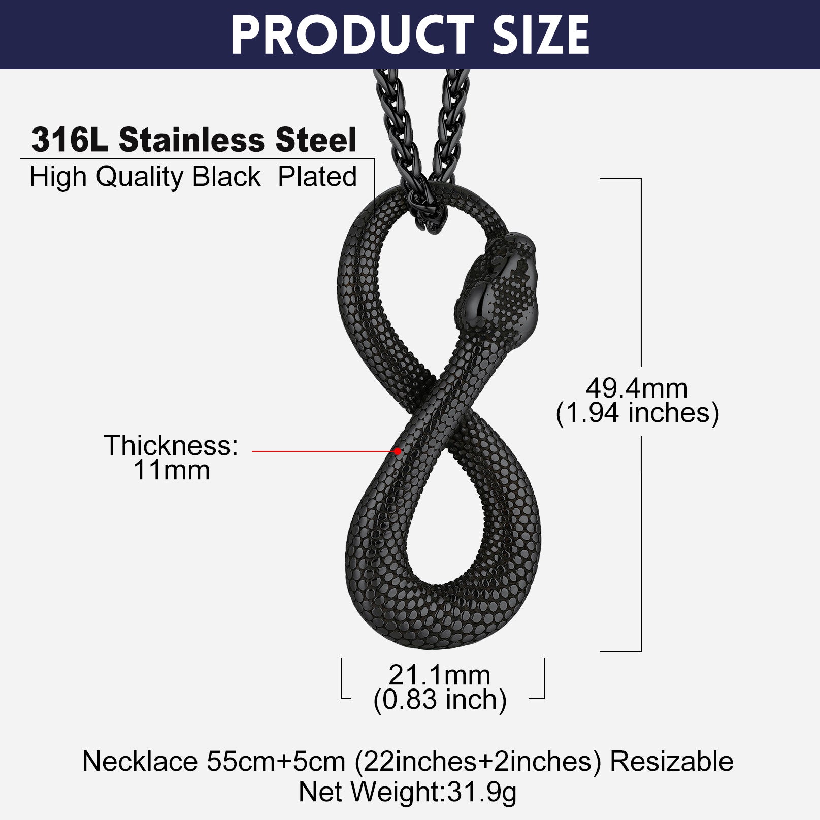 Punk Eight Pythons Infinity Snake Necklace for Men