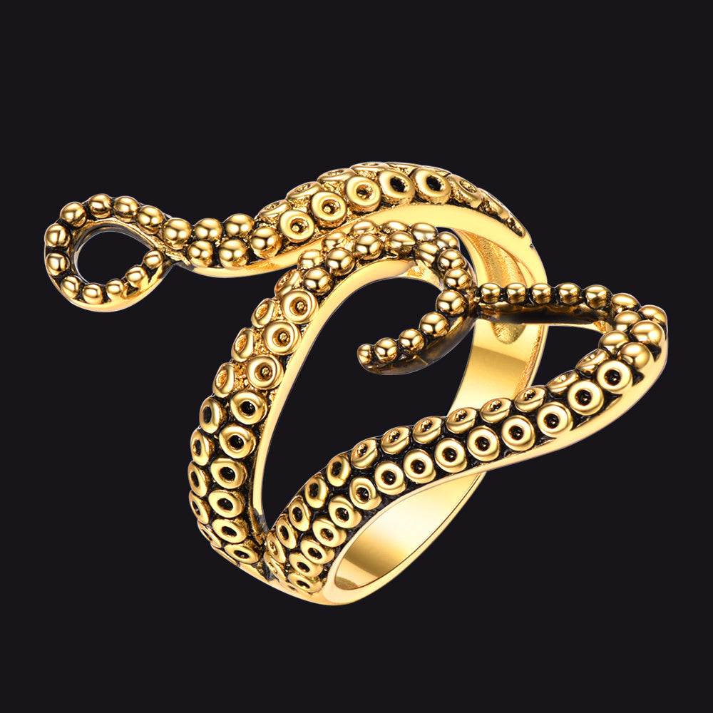 Gothic Punk Animal Octopus Adjustable Open Ring for Men
