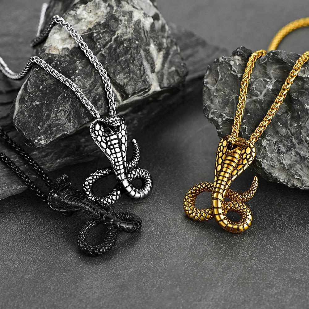 Punk Cobra Snake Pendant Necklace for Men