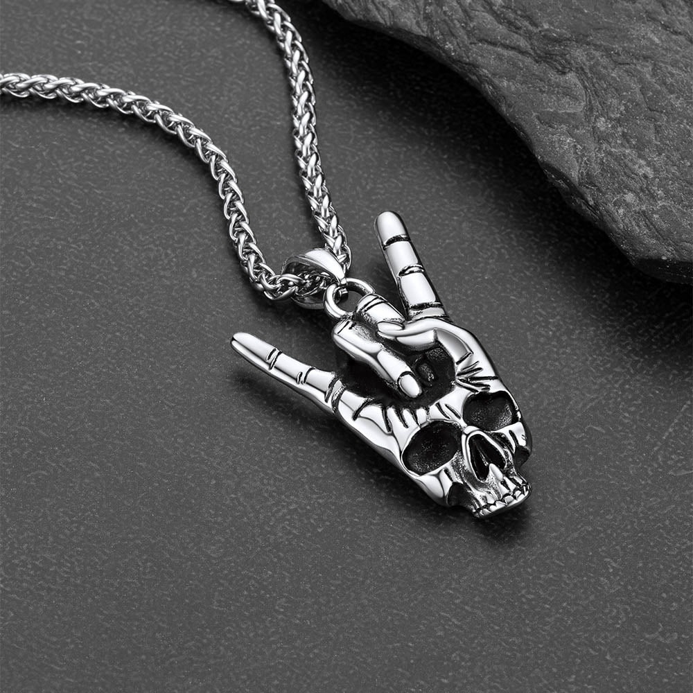 Rock Hand Skeleton Skull Necklace for Men