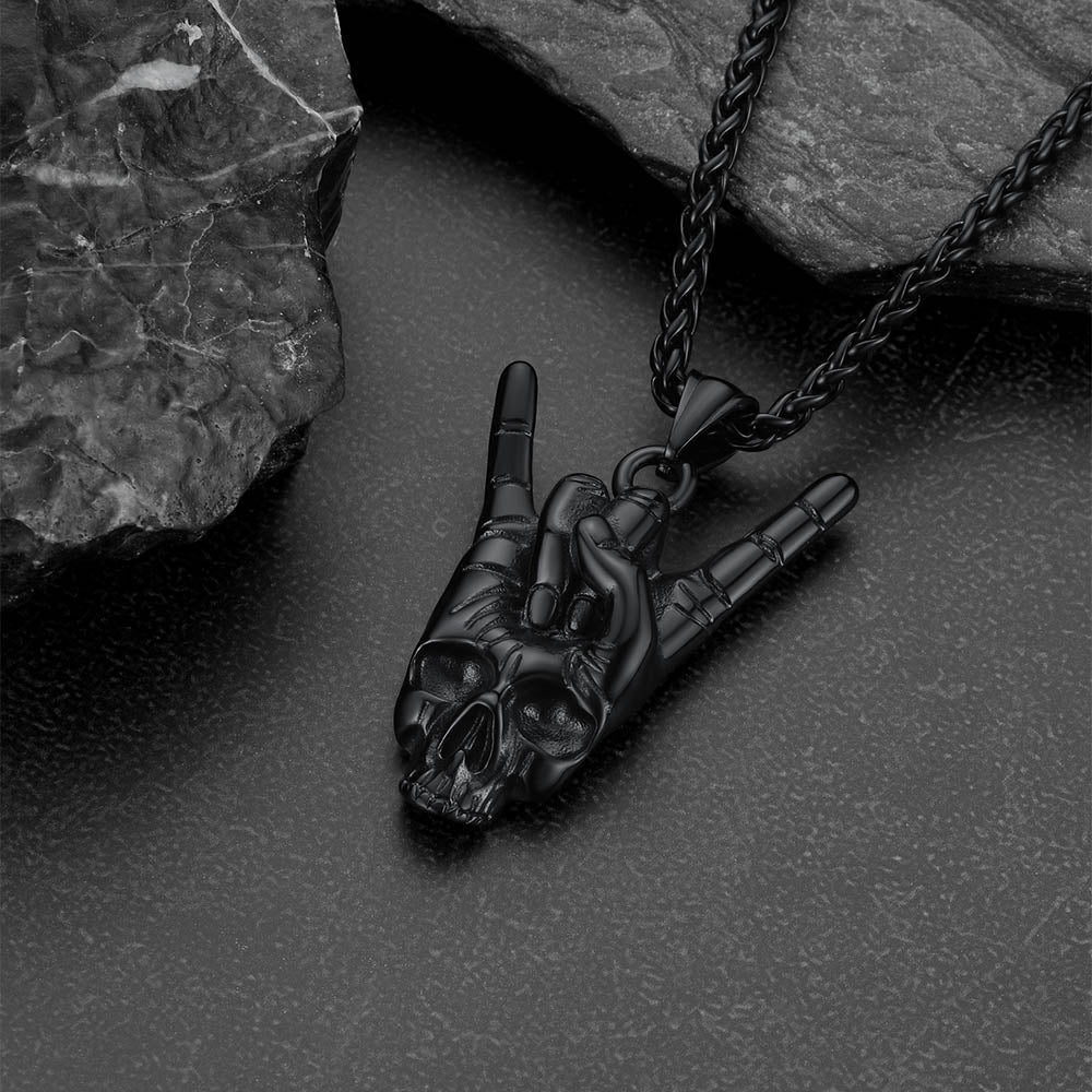 Rock Hand Skeleton Skull Necklace for Men