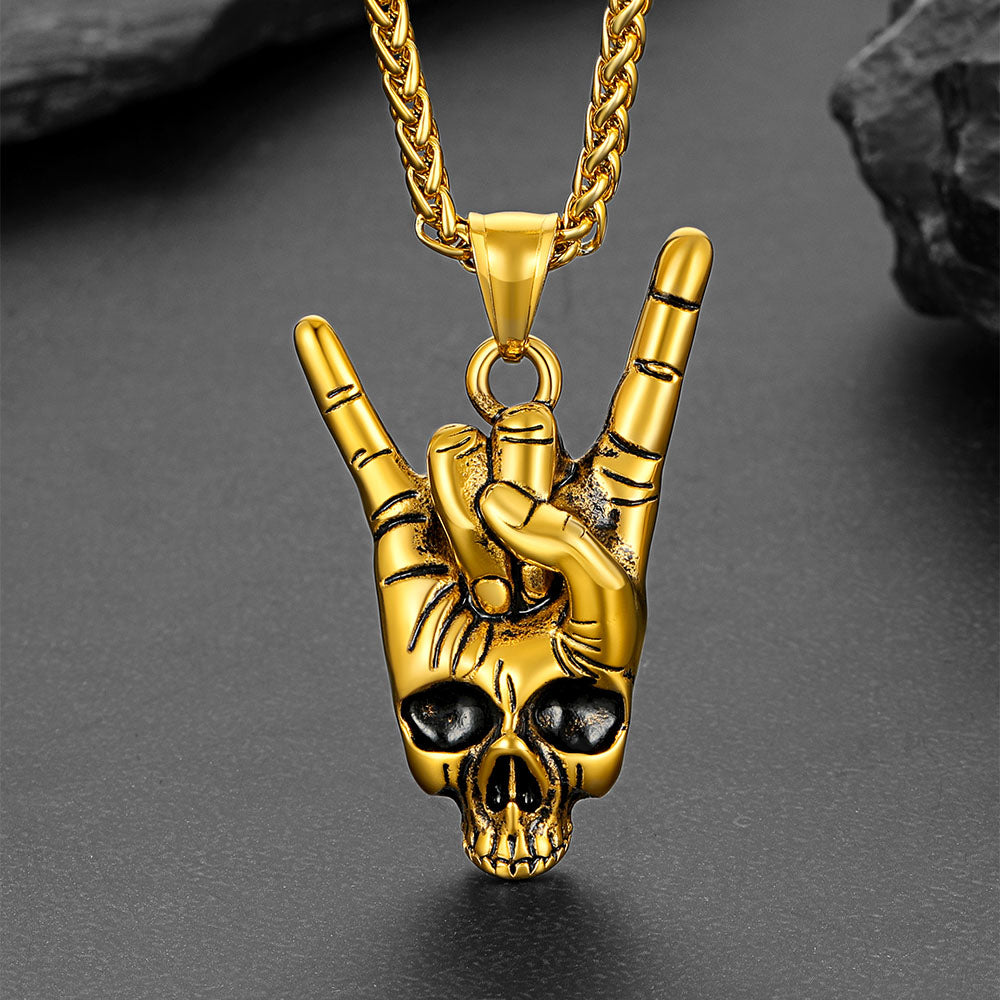 Rock Hand Skeleton Skull Necklace for Men