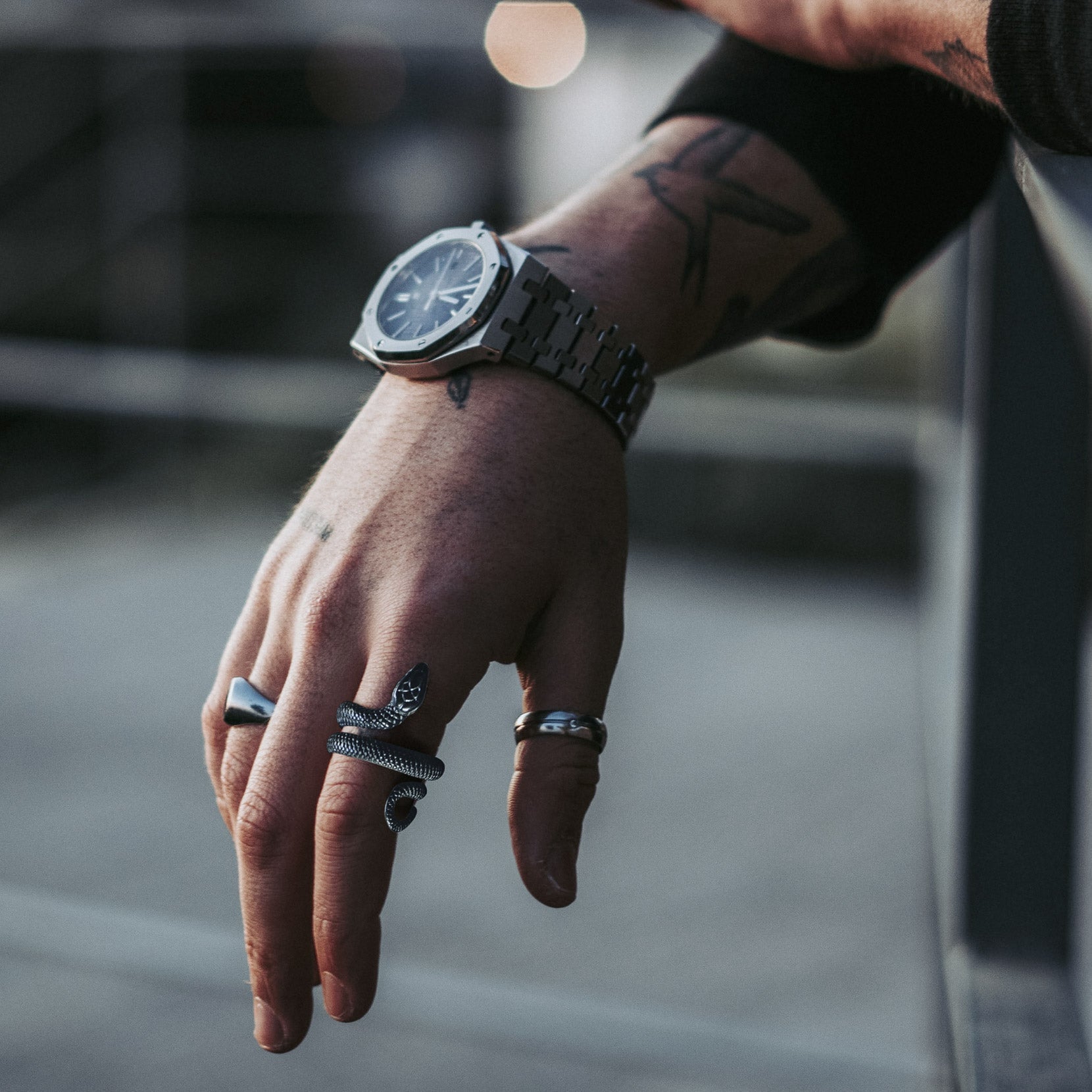 Punk Coiled Snake Stainless Steel Ring for Men and Women