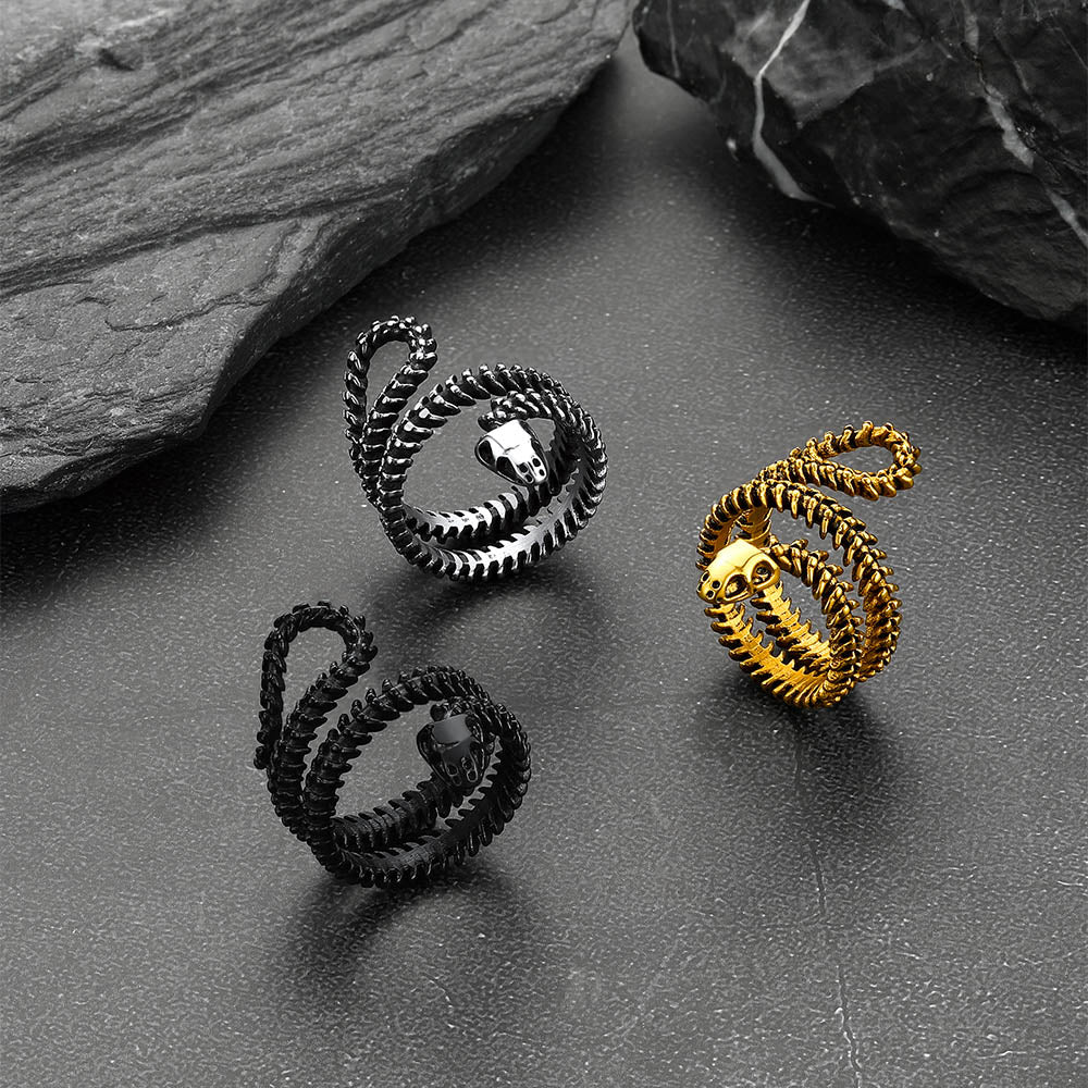 Gothic Snake Skull Bone Ring for Men and Women