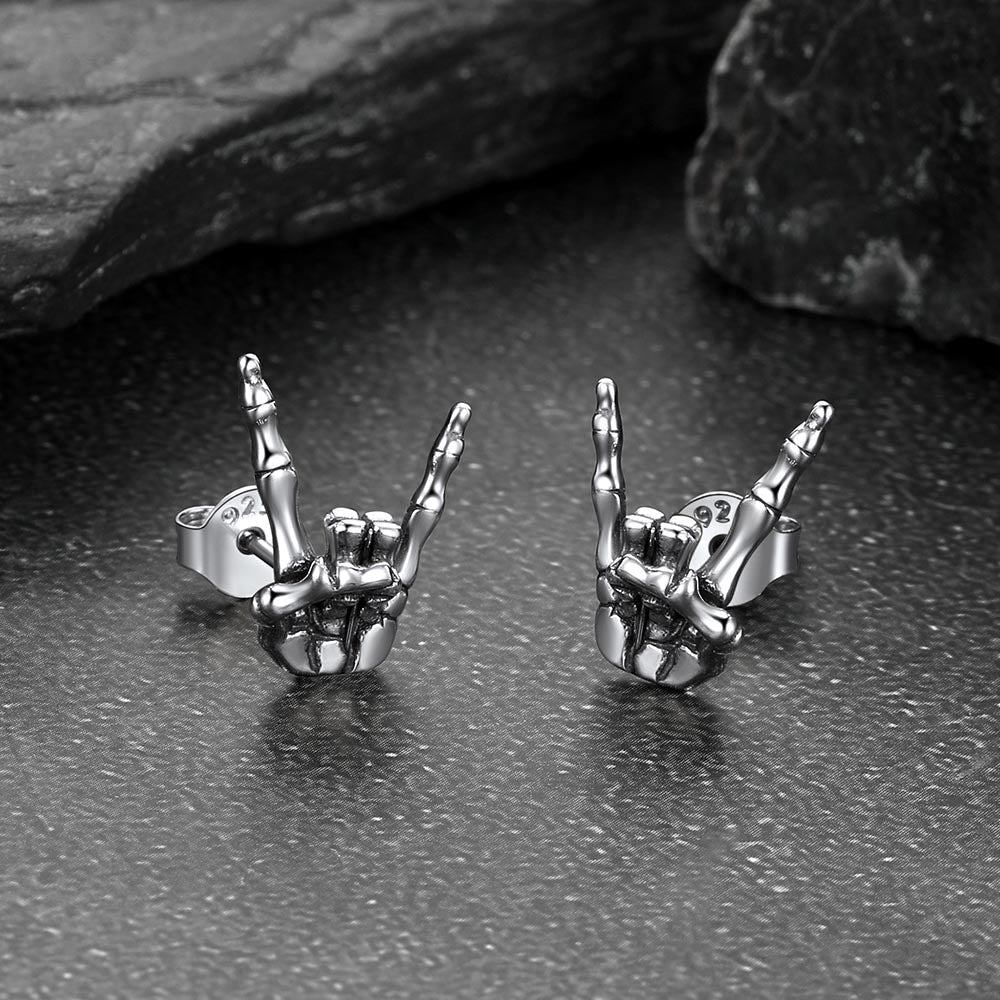 Skeleton Hand Stud Earrings for Men – 925 Sterling Silver Gothic Earrings
