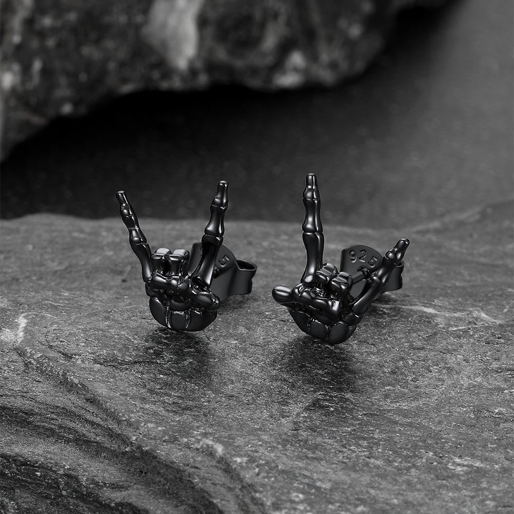 Skeleton Hand Stud Earrings for Men – 925 Sterling Silver Gothic Earrings