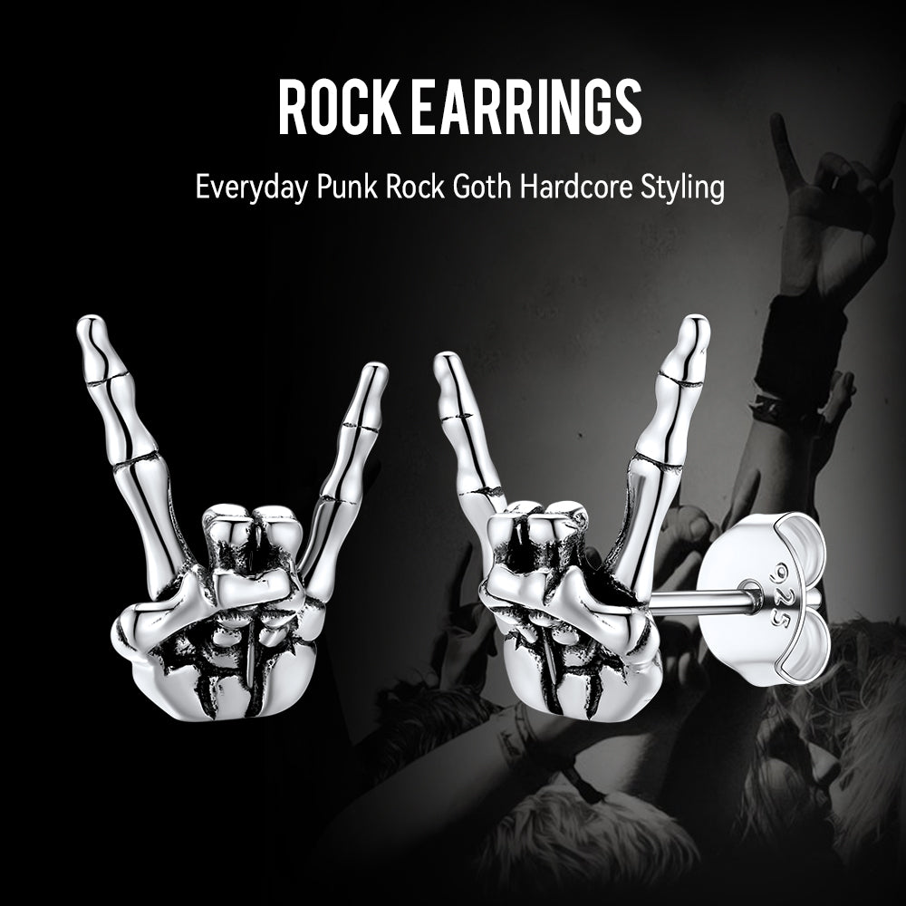 Skeleton Hand Stud Earrings for Men – 925 Sterling Silver Gothic Earrings