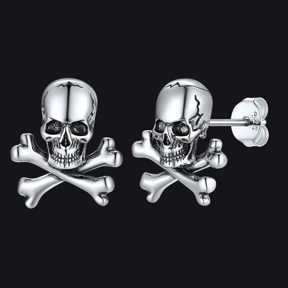 Punk Skull Crossbones Stud Earrings For Men
