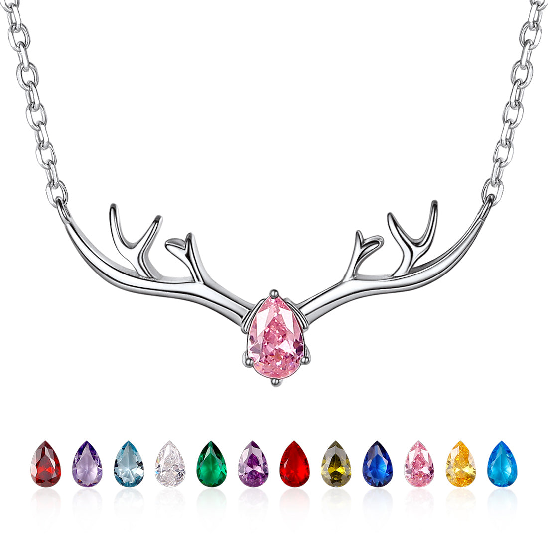 925 Sterling Silver Birthstone Deer Antler Necklace for Women