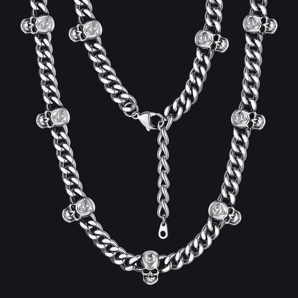 9mm Gothic Skull Cuban Link Chain Choker Necklace for Men