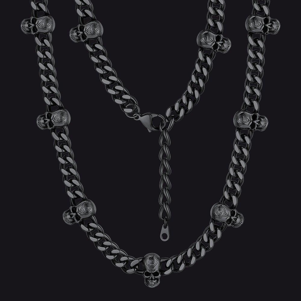 9mm Gothic Skull Cuban Link Chain Choker Necklace for Men